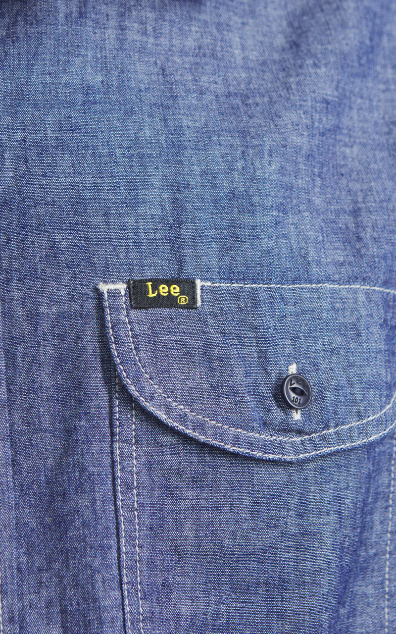 Lee 101 101 Short Sleeve Worker Shirt Rinse Chambray Blue - Image 5