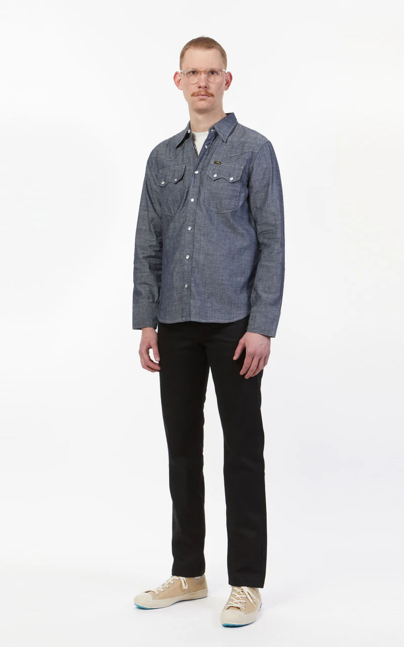 Lee 101 50s Western Shirt Dry Chambray Blue - Image 3