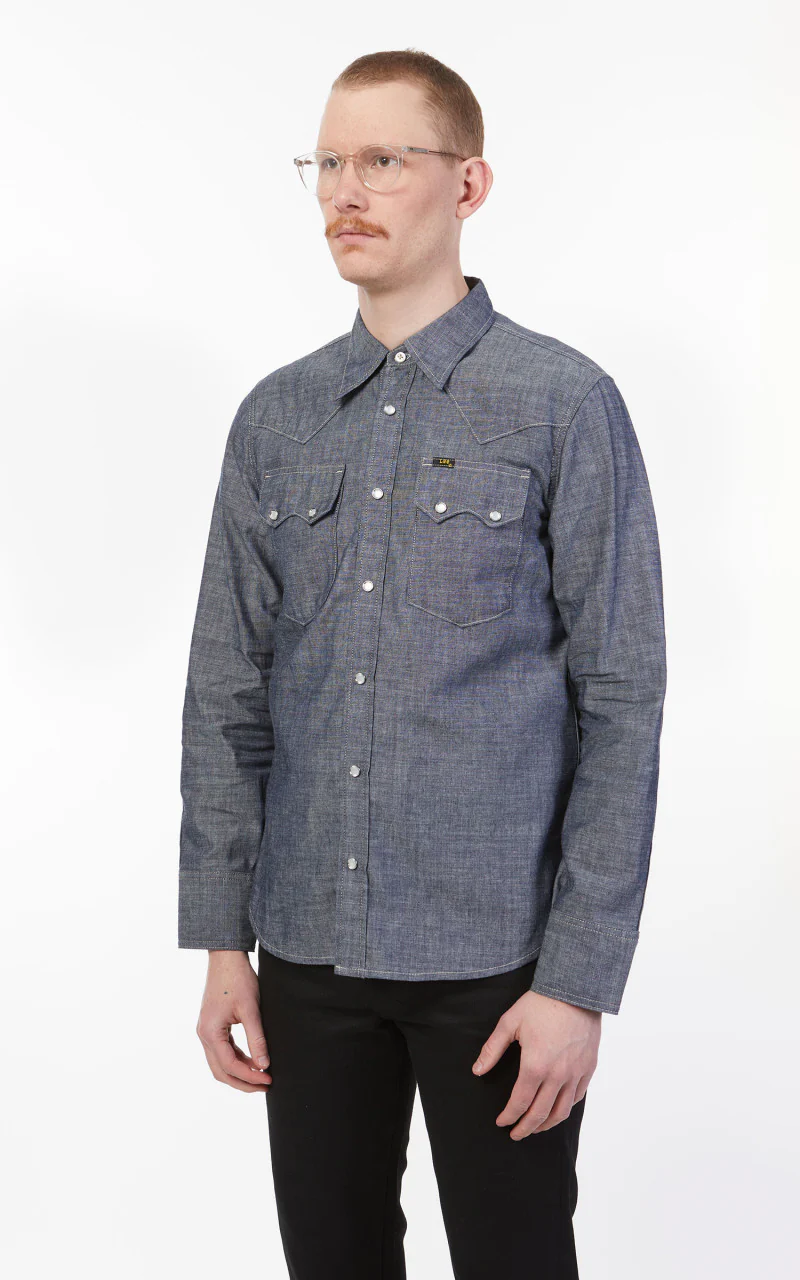 Lee 101 50s Western Shirt Dry Chambray Blue - Image 4