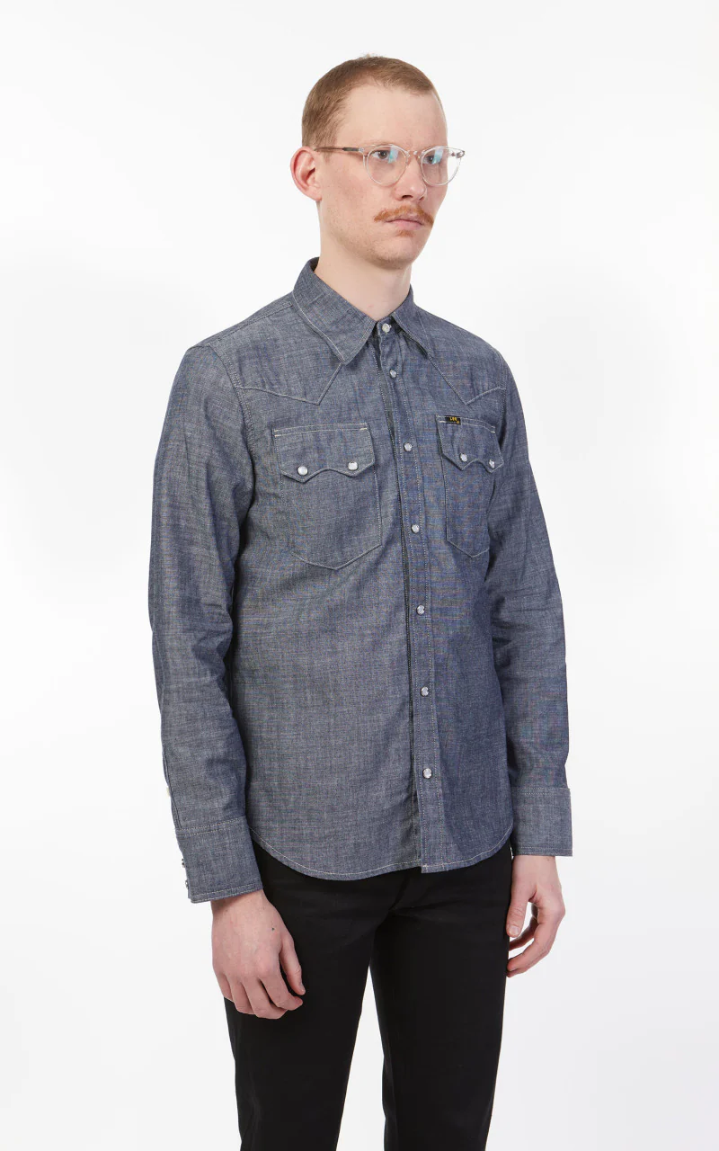 Lee 101 50s Western Shirt Dry Chambray Blue - Image 5