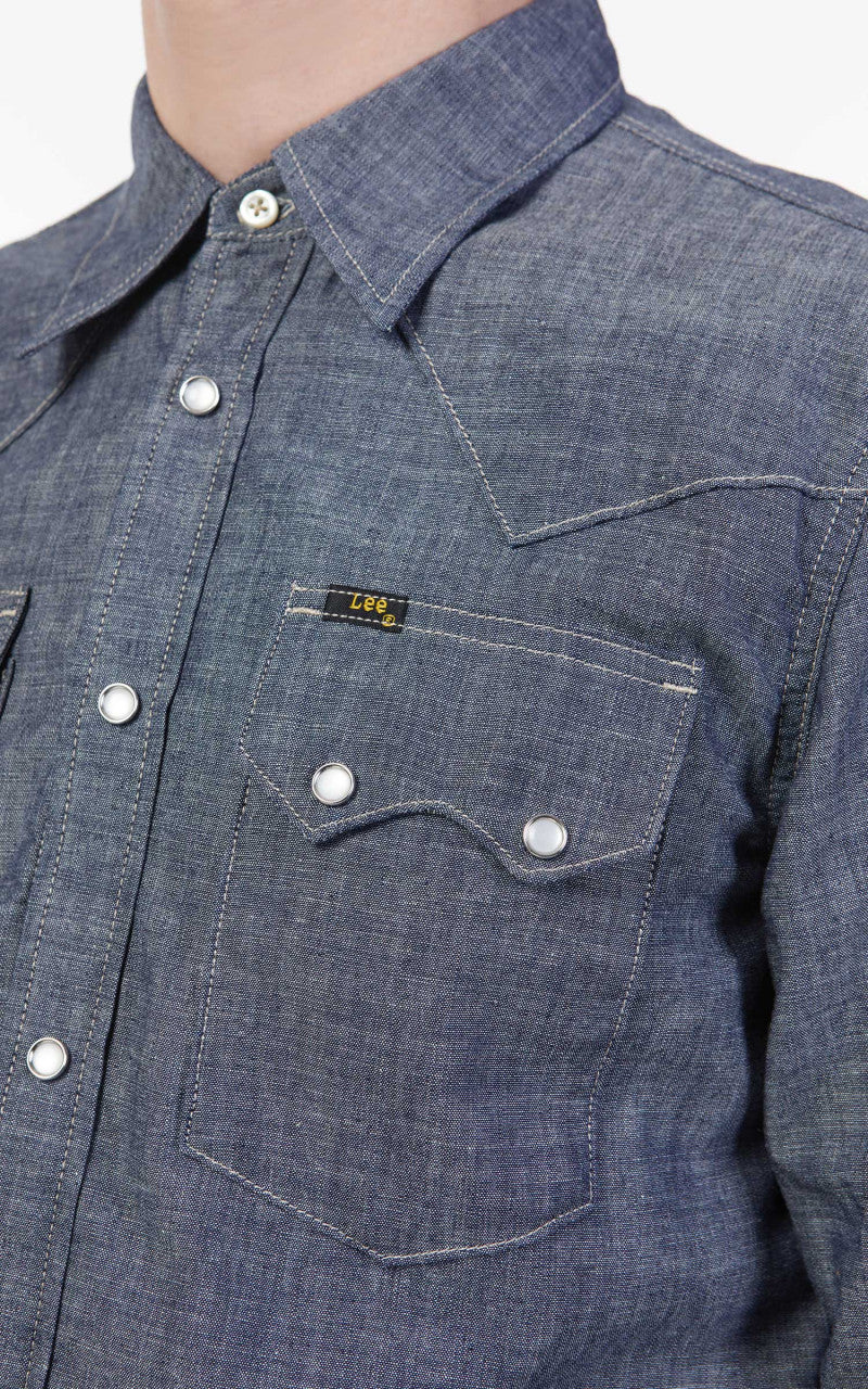 Lee 101 50s Western Shirt Dry Chambray Blue - Image 8