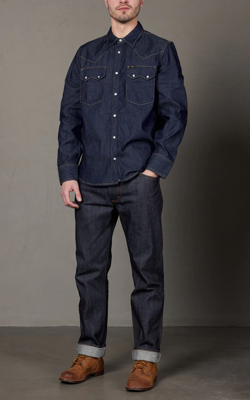 Lee 101 50s Western Shirt Dry Indigo 7.5oz - Image 2