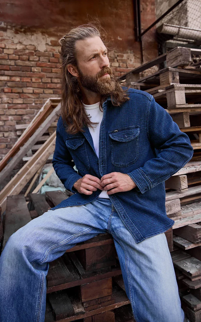 Lee 101 70s Shirt Dark Wash Denim Blue - Image 4