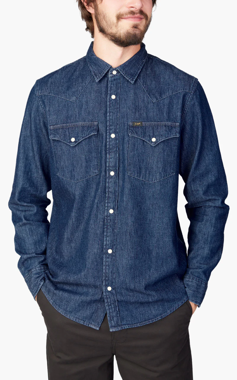 Lee Regular Western Shirt Rigid Mid Stone Wash Indigo - Image 4