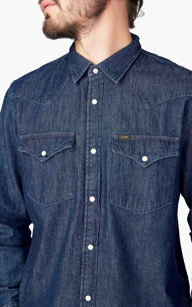 Lee Regular Western Shirt Rigid Mid Stone Wash Indigo - Image 5