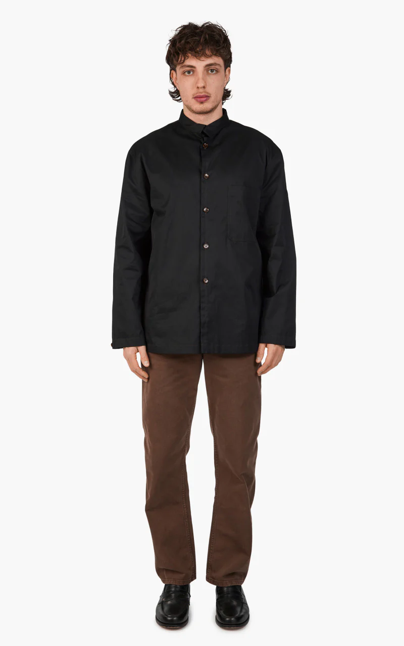 Lemaire Stand Collar Shirt Cotton Twill Black - Image 2