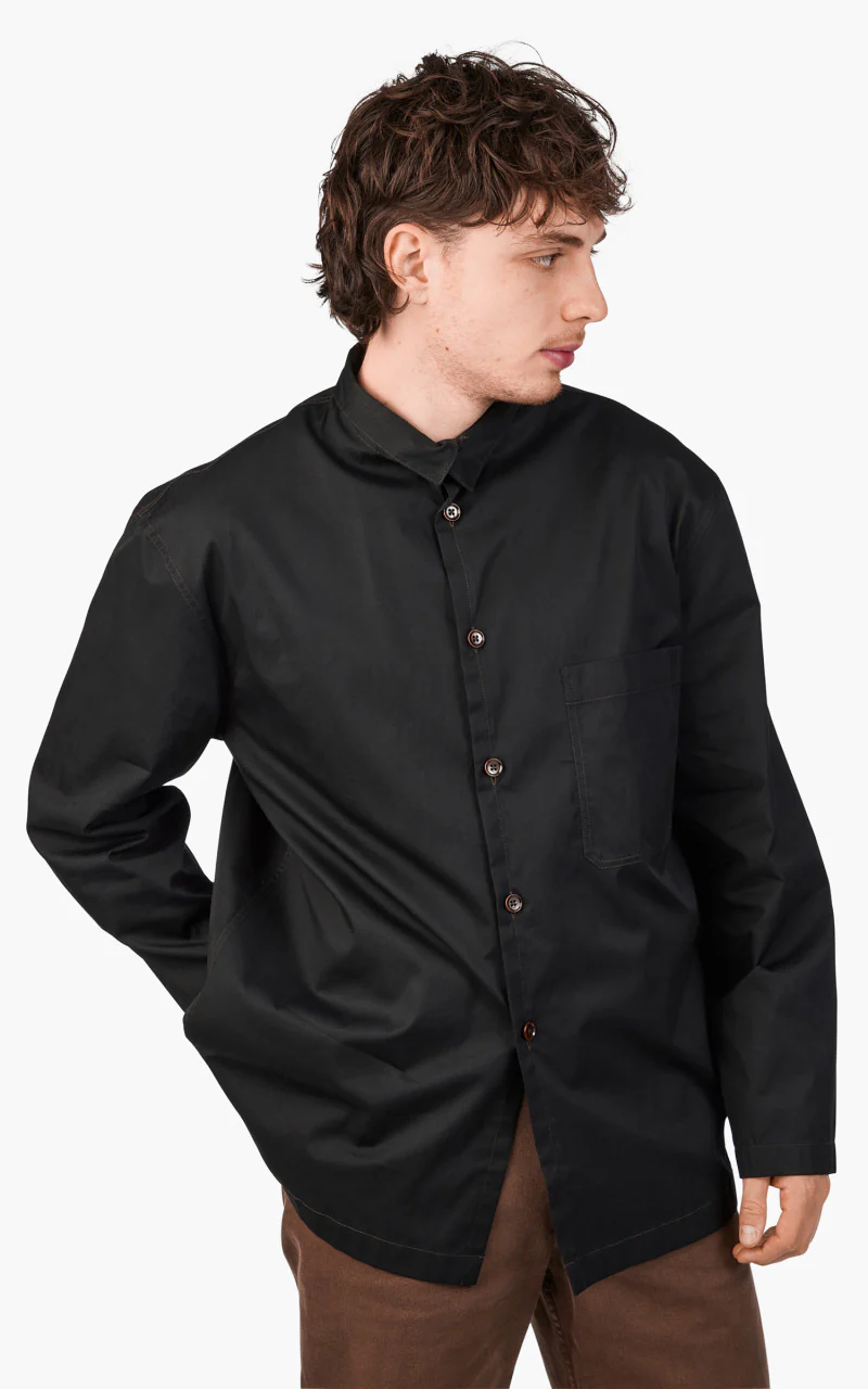 Lemaire Stand Collar Shirt Cotton Twill Black - Image 5