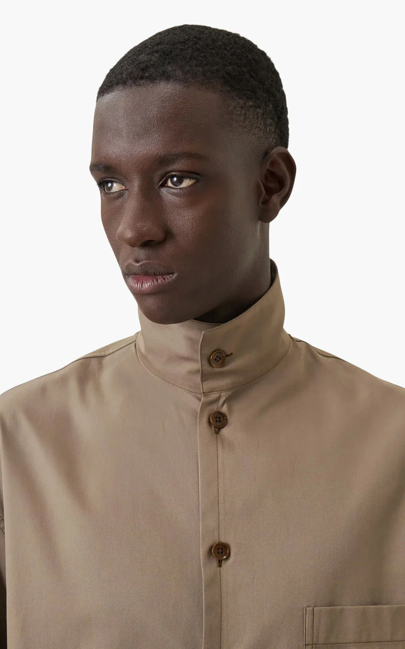 Lemaire Stand Collar Shirt Cotton Twill Squirrel - Image 3