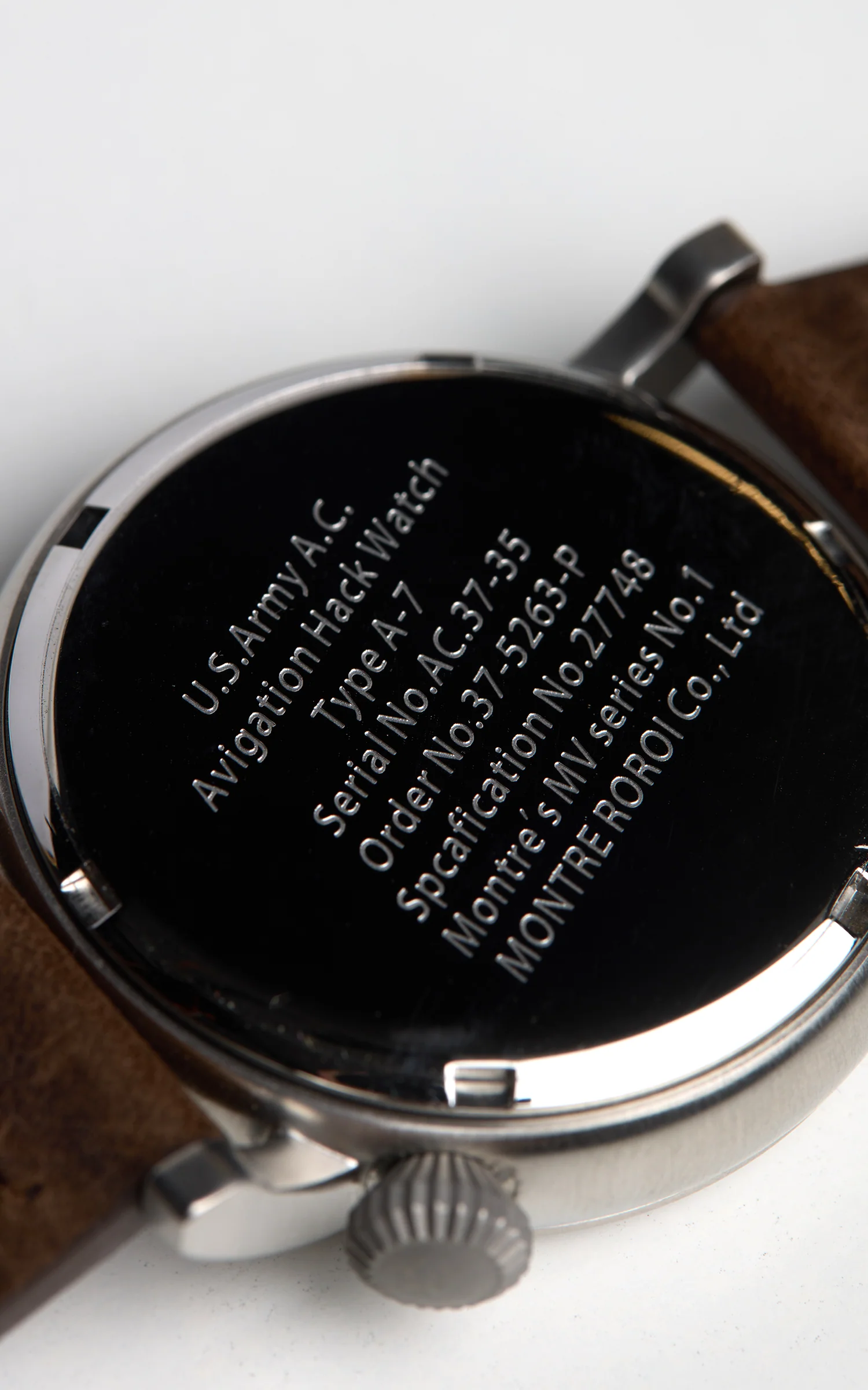 M.R.M.W. Type A-7 Aviation Hack Watch Leather Strap Black - Image 3