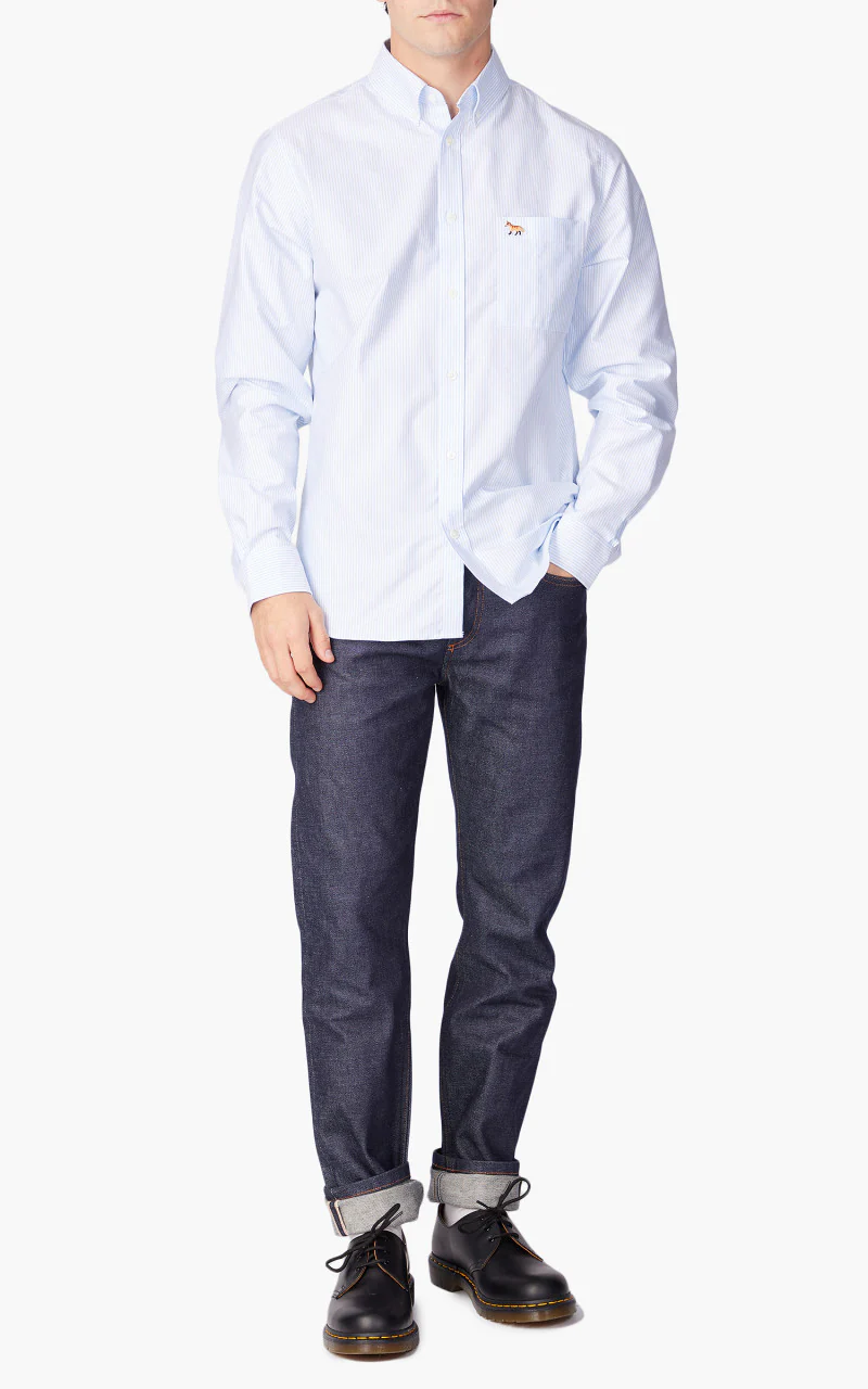 Maison Kitsuné Baby Fox Button Down Classic Shirt Light Blue Stripes - Image 2
