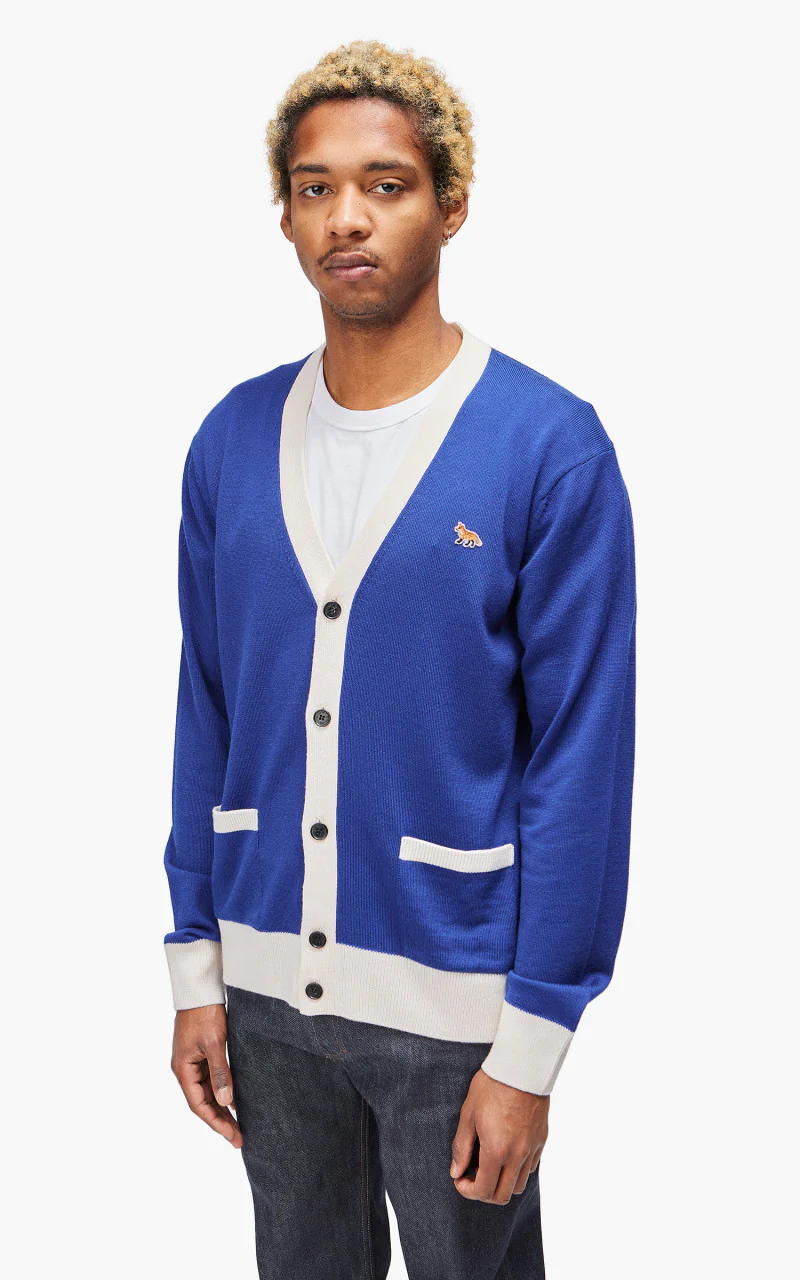 Maison Kitsuné Baby Fox Patch Bi-Color Classic Cardigan Deep Blue - Image 3