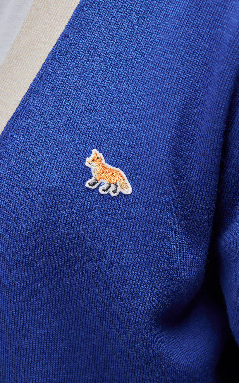 Maison Kitsuné Baby Fox Patch Bi-Color Classic Cardigan Deep Blue - Image 8