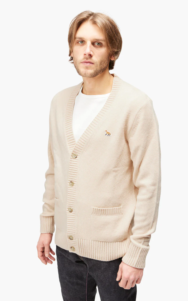 Maison Kitsuné Baby Fox Patch Cosy Cardigan Beige - Image 4