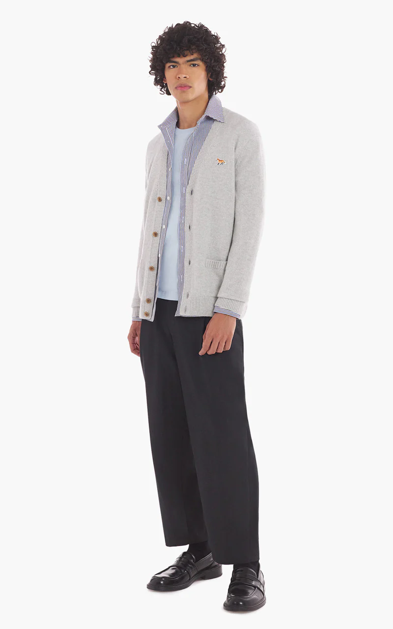Maison Kitsuné Baby Fox Patch Regular Cardigan Light Grey Melange - Image 2