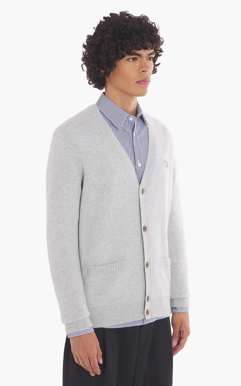Maison Kitsuné Baby Fox Patch Regular Cardigan Light Grey Melange - Image 4