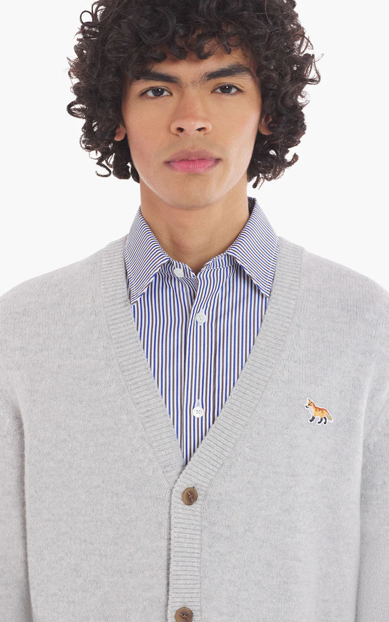 Maison Kitsuné Baby Fox Patch Regular Cardigan Light Grey Melange - Image 5
