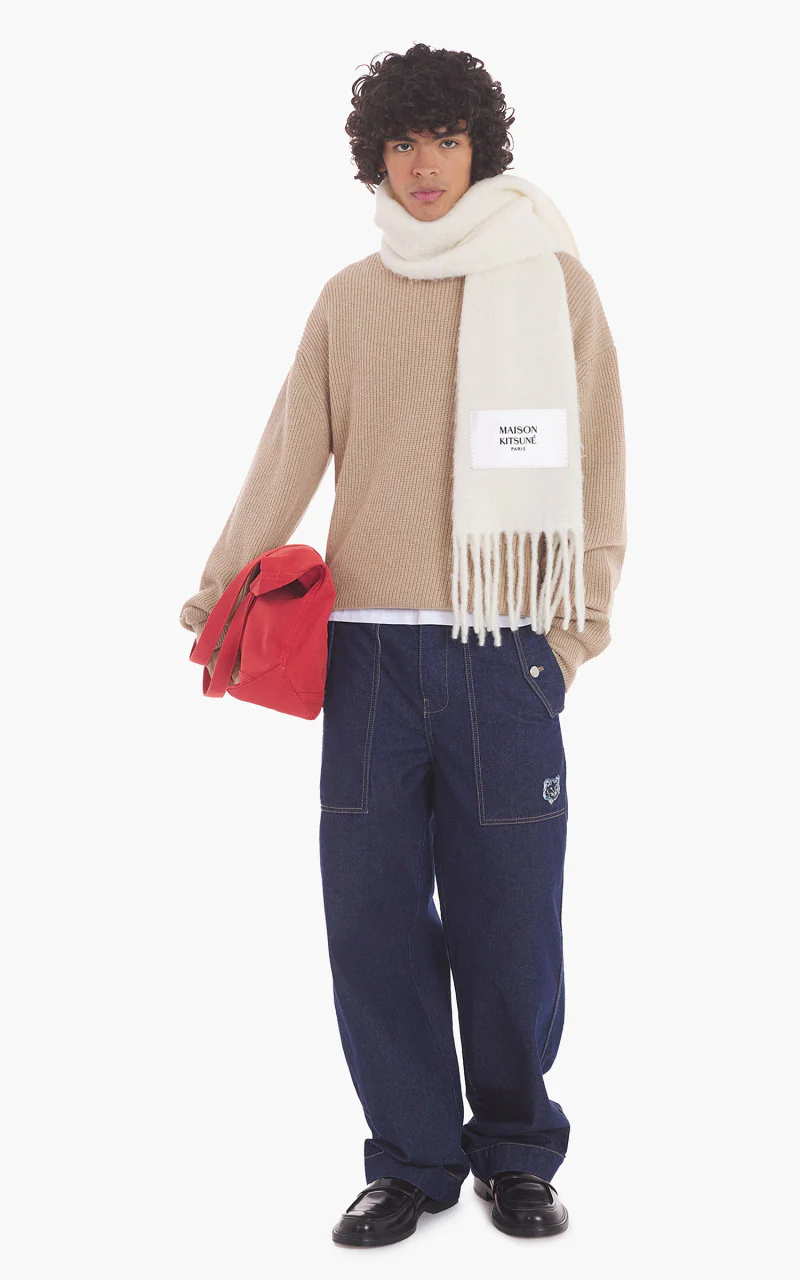 Maison Kitsuné Bold Fox Head Patch Comfort Ribbed Jumper Beige Melange - Image 2