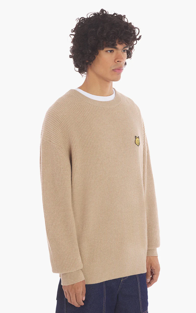 Maison Kitsuné Bold Fox Head Patch Comfort Ribbed Jumper Beige Melange - Image 4