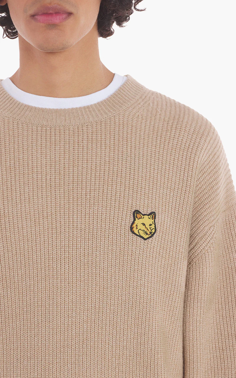 Maison Kitsuné Bold Fox Head Patch Comfort Ribbed Jumper Beige Melange - Image 5