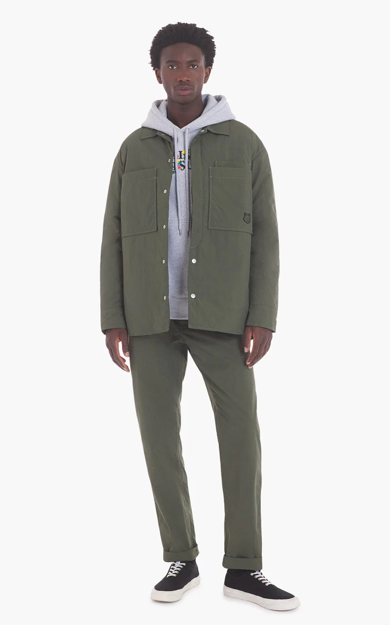Maison Kitsuné Bold Fox Head Patch Padded Overshirt Crispy Nylon Military Green - Image 2