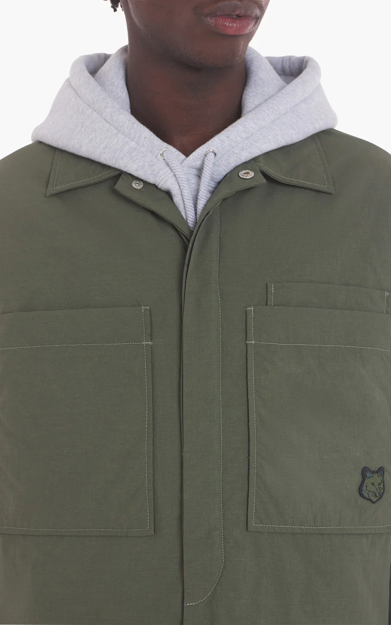 Maison Kitsuné Bold Fox Head Patch Padded Overshirt Crispy Nylon Military Green - Image 5