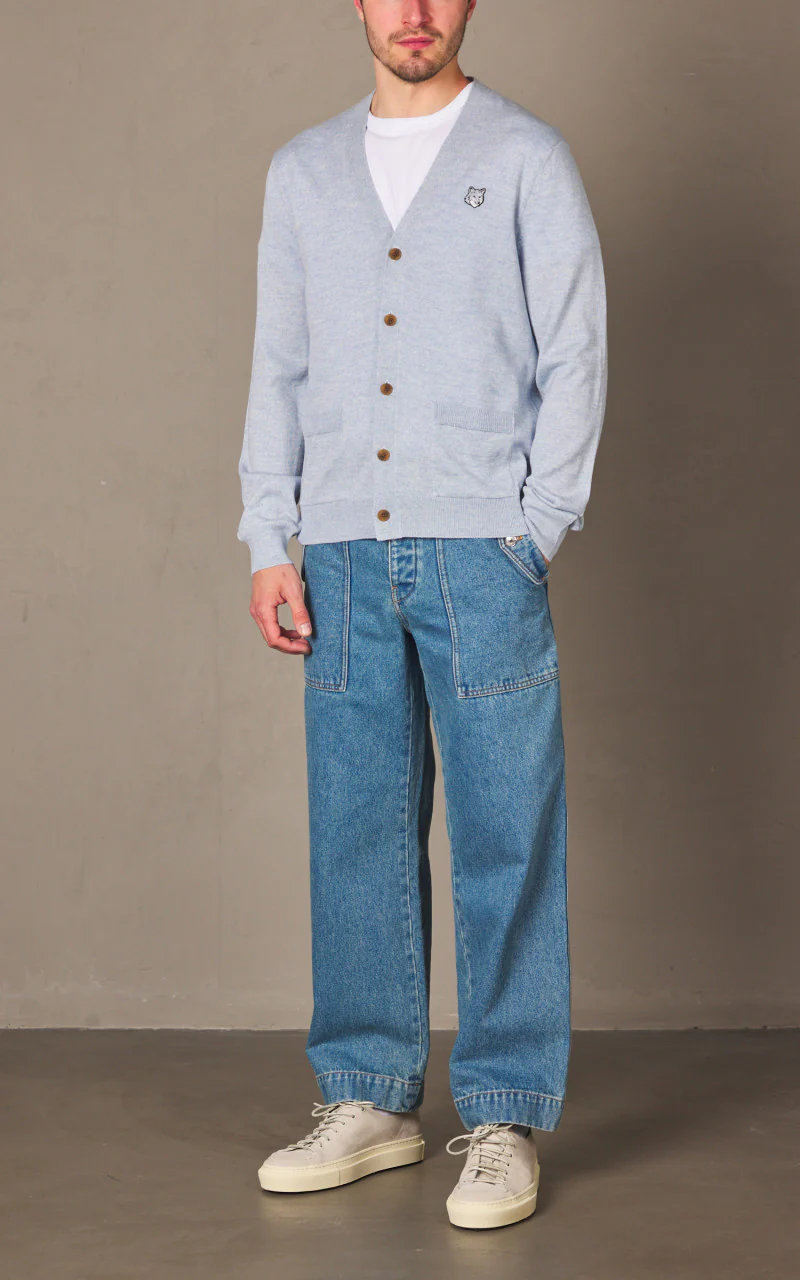 Maison Kitsuné Bold Fox Head Patch Regular Cardigan Light Blue - Image 2