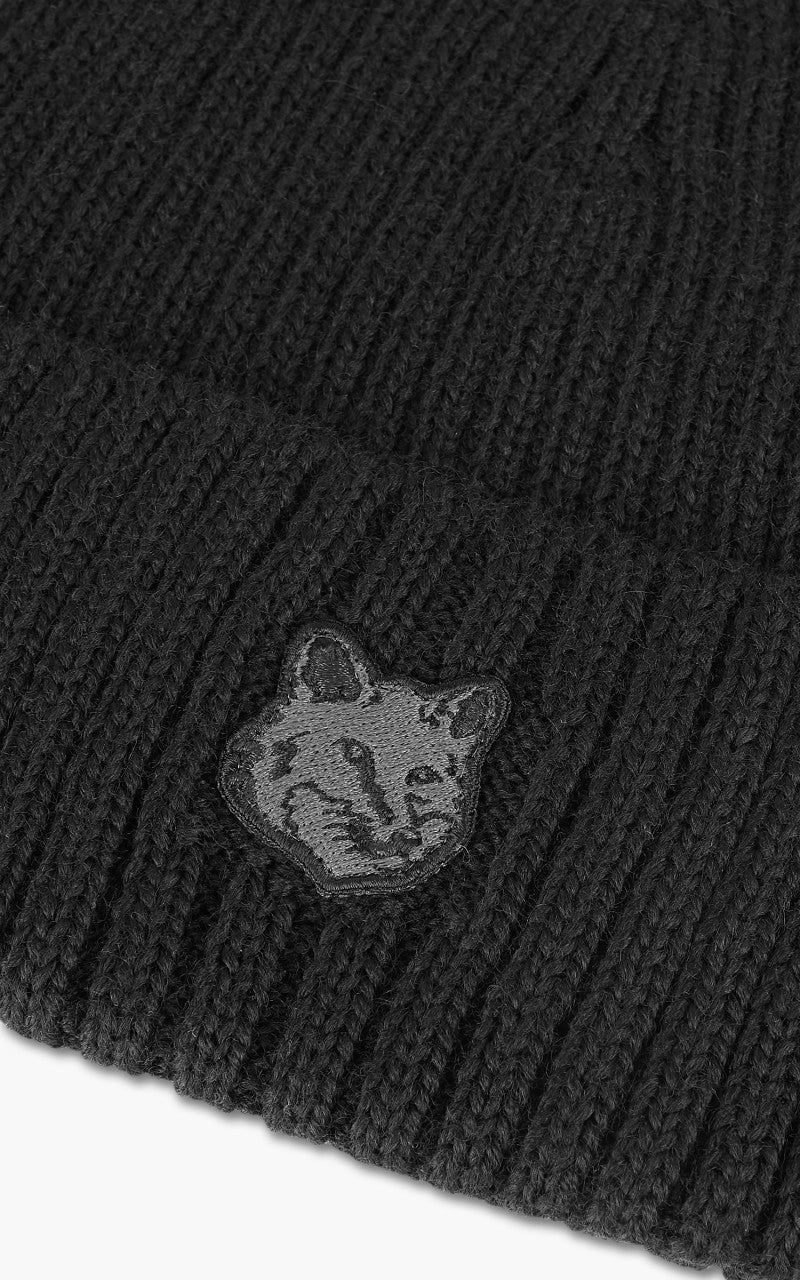 Maison Kitsuné Bold Fox Head Patch Ribbed Beanie Black - Image 2