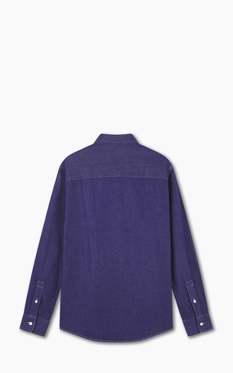 Maison Kitsuné Button Down Casual Shirt Fox Head Patch Indigo - Image 5