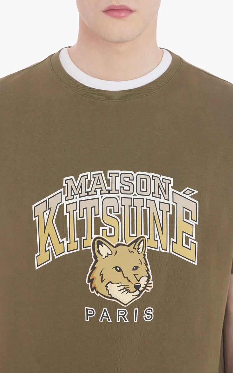 Maison Kitsuné Campus Fox Relaxed T-Shirt Khaki - Image 4