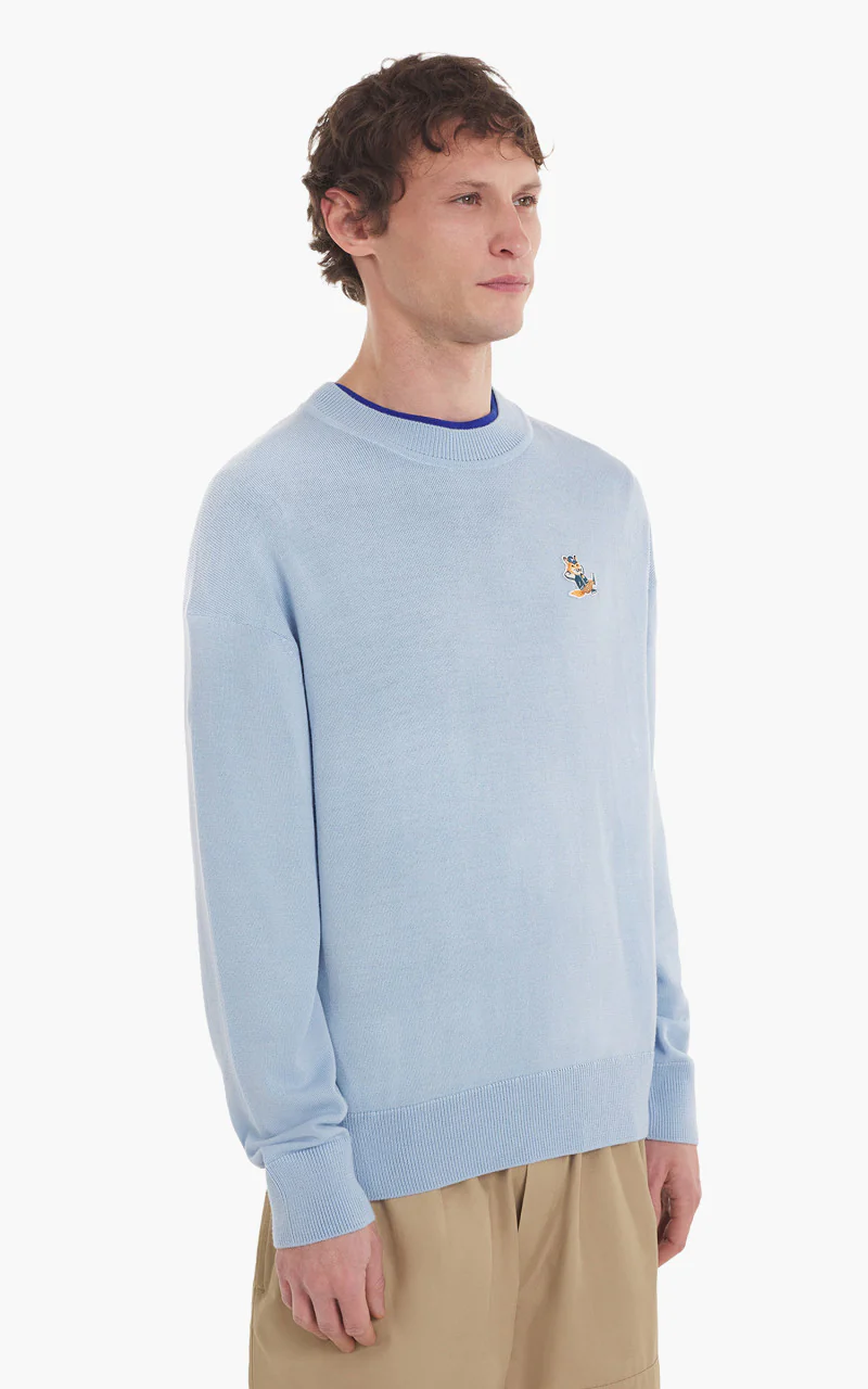 Maison Kitsuné Dressed Fox Patch Relaxed Jumper Pale Blue - Image 3