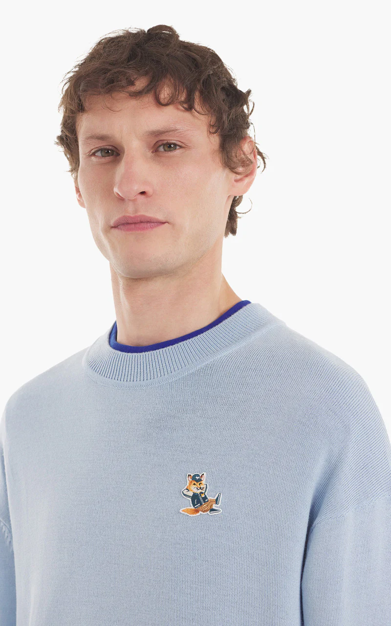 Maison Kitsuné Dressed Fox Patch Relaxed Jumper Pale Blue - Image 4