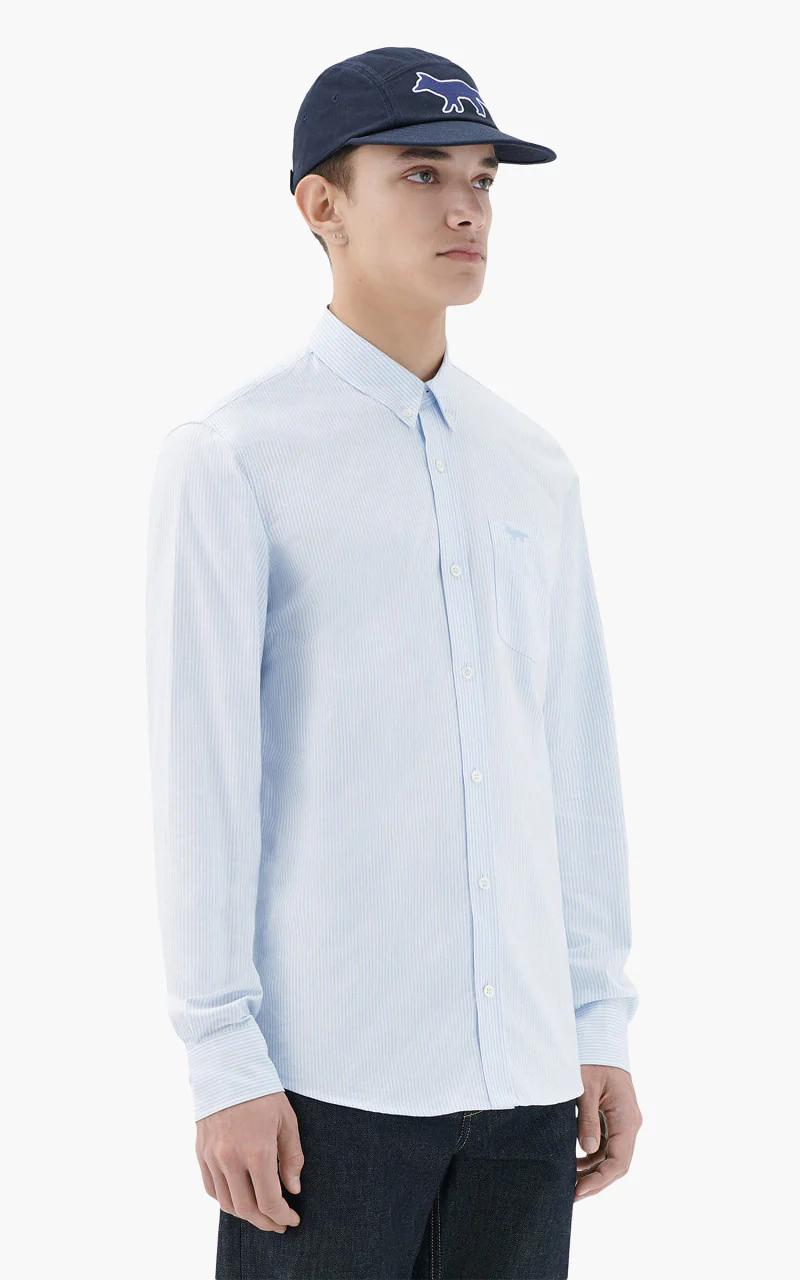 Maison Kitsuné Fox Embroidery Pocket Classic Shirt BD Light Blue Stripes - Image 2