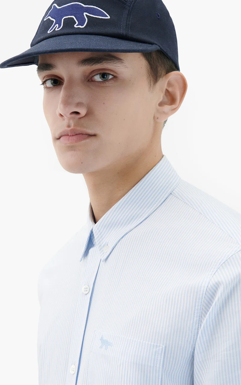 Maison Kitsuné Fox Embroidery Pocket Classic Shirt BD Light Blue Stripes - Image 3