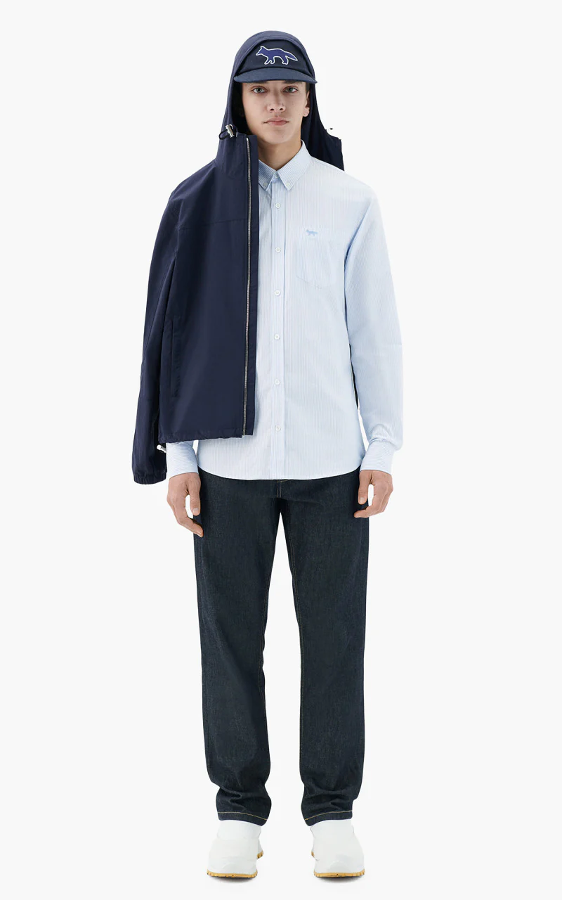 Maison Kitsuné Fox Embroidery Pocket Classic Shirt BD Light Blue Stripes - Image 4