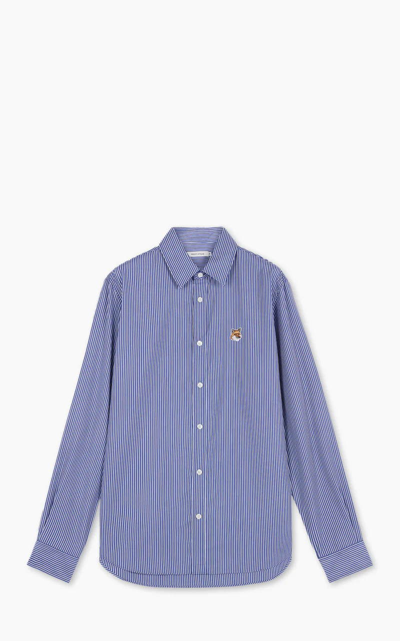 Maison Kitsuné Fox Head Classic Striped Shirt Navy
