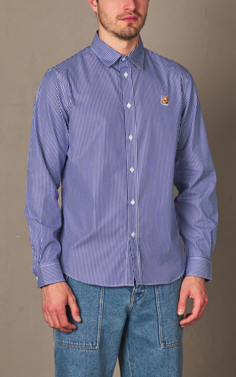 Maison Kitsuné Fox Head Classic Striped Shirt Navy - Image 3