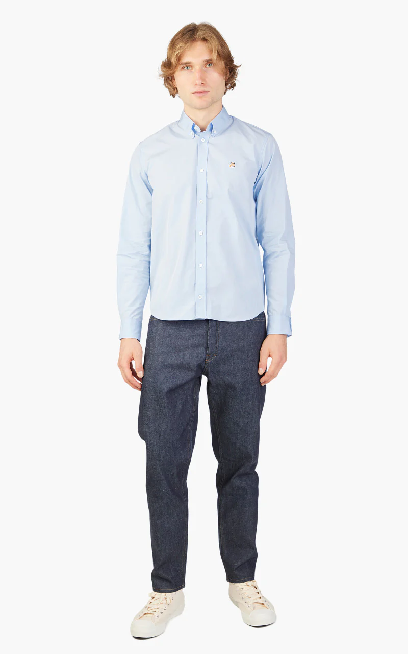 Maison Kitsuné Fox Head Embroidery Classic Shirt Light Blue - Image 2