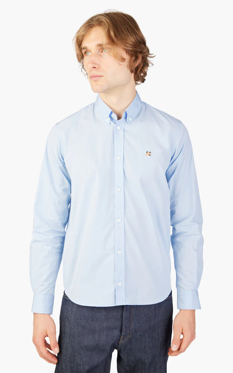 Maison Kitsuné Fox Head Embroidery Classic Shirt Light Blue - Image 6