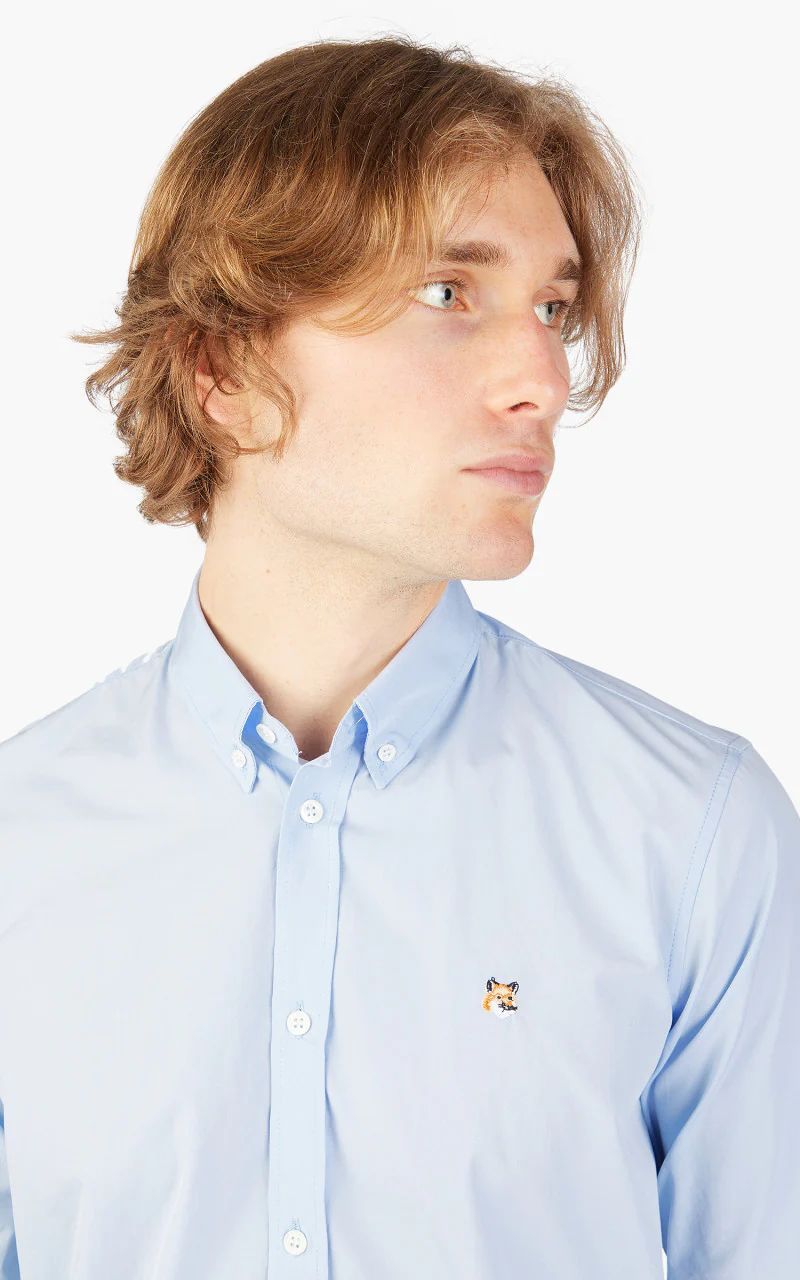 Maison Kitsuné Fox Head Embroidery Classic Shirt Light Blue - Image 7