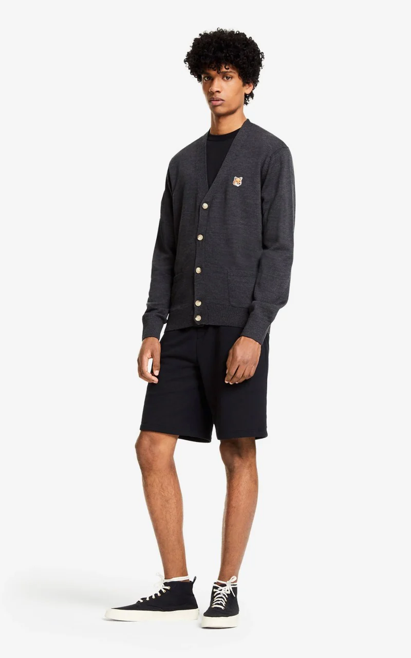 Maison Kitsuné Fox Head Patch Classic Cardigan Anthracite Melange - Image 2