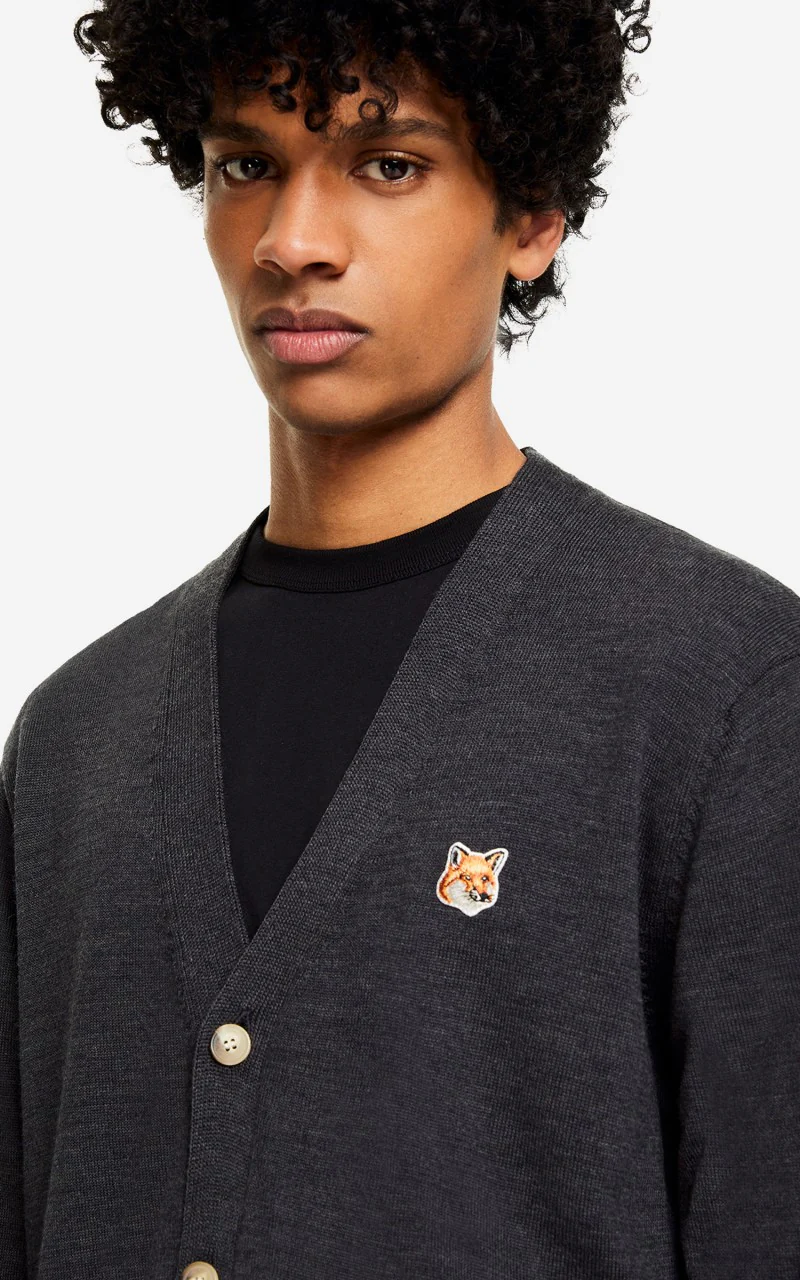 Maison Kitsuné Fox Head Patch Classic Cardigan Anthracite Melange - Image 4