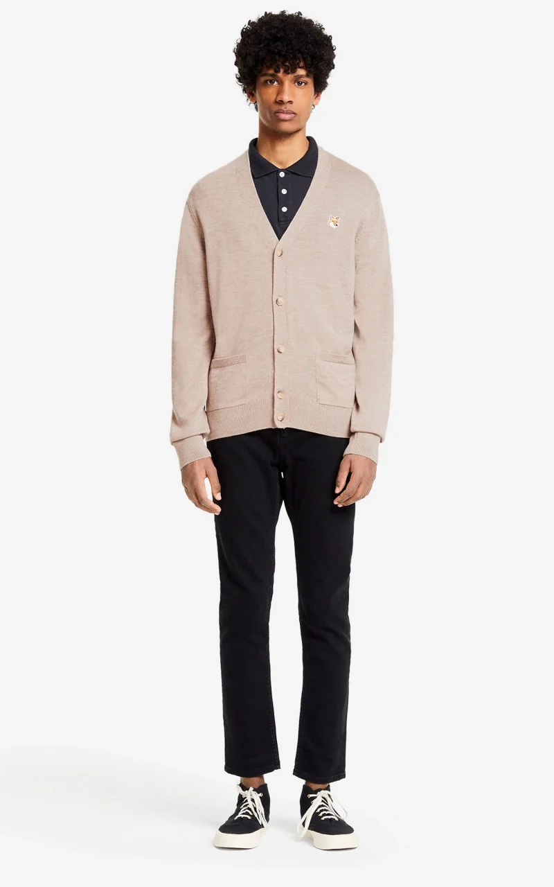 Maison Kitsuné Fox Head Patch Classic Cardigan Beige Melange - Image 2