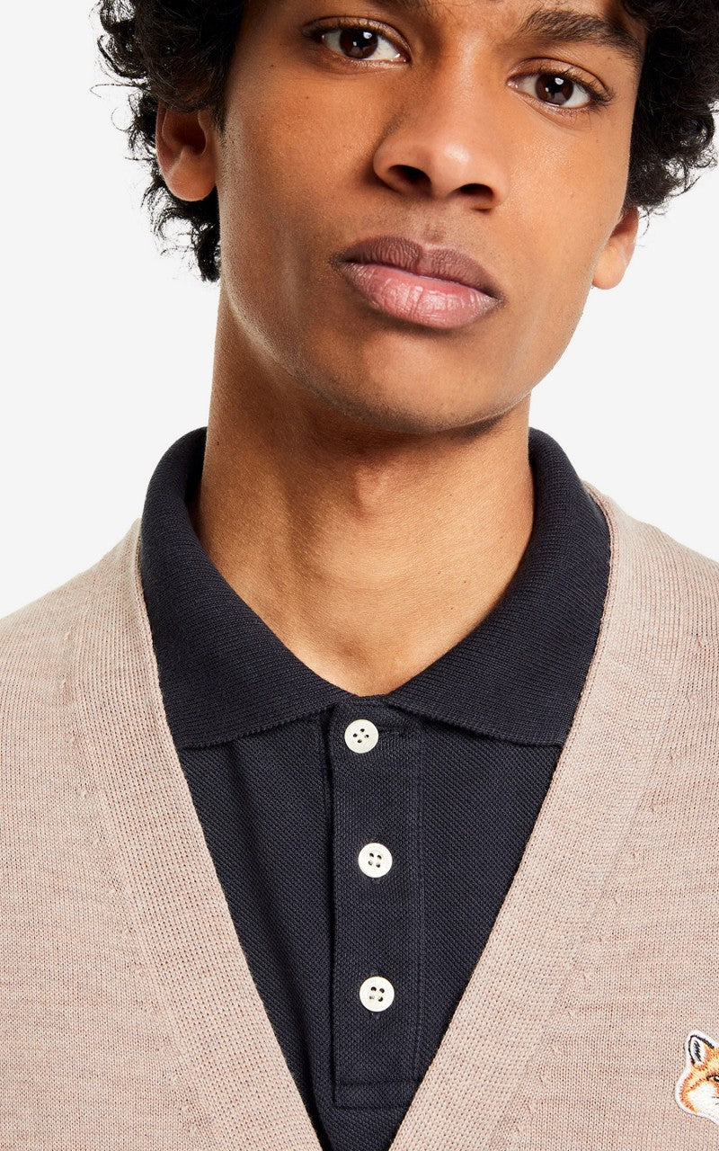 Maison Kitsuné Fox Head Patch Classic Cardigan Beige Melange - Image 3