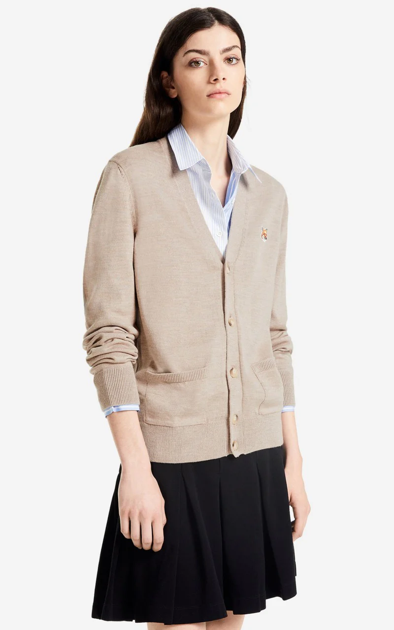 Maison Kitsuné Fox Head Patch Classic Cardigan Beige Melange - Image 4