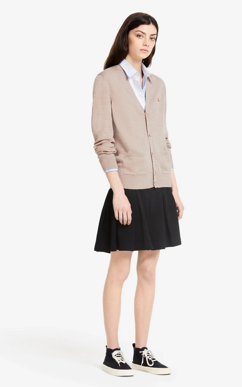 Maison Kitsuné Fox Head Patch Classic Cardigan Beige Melange - Image 5