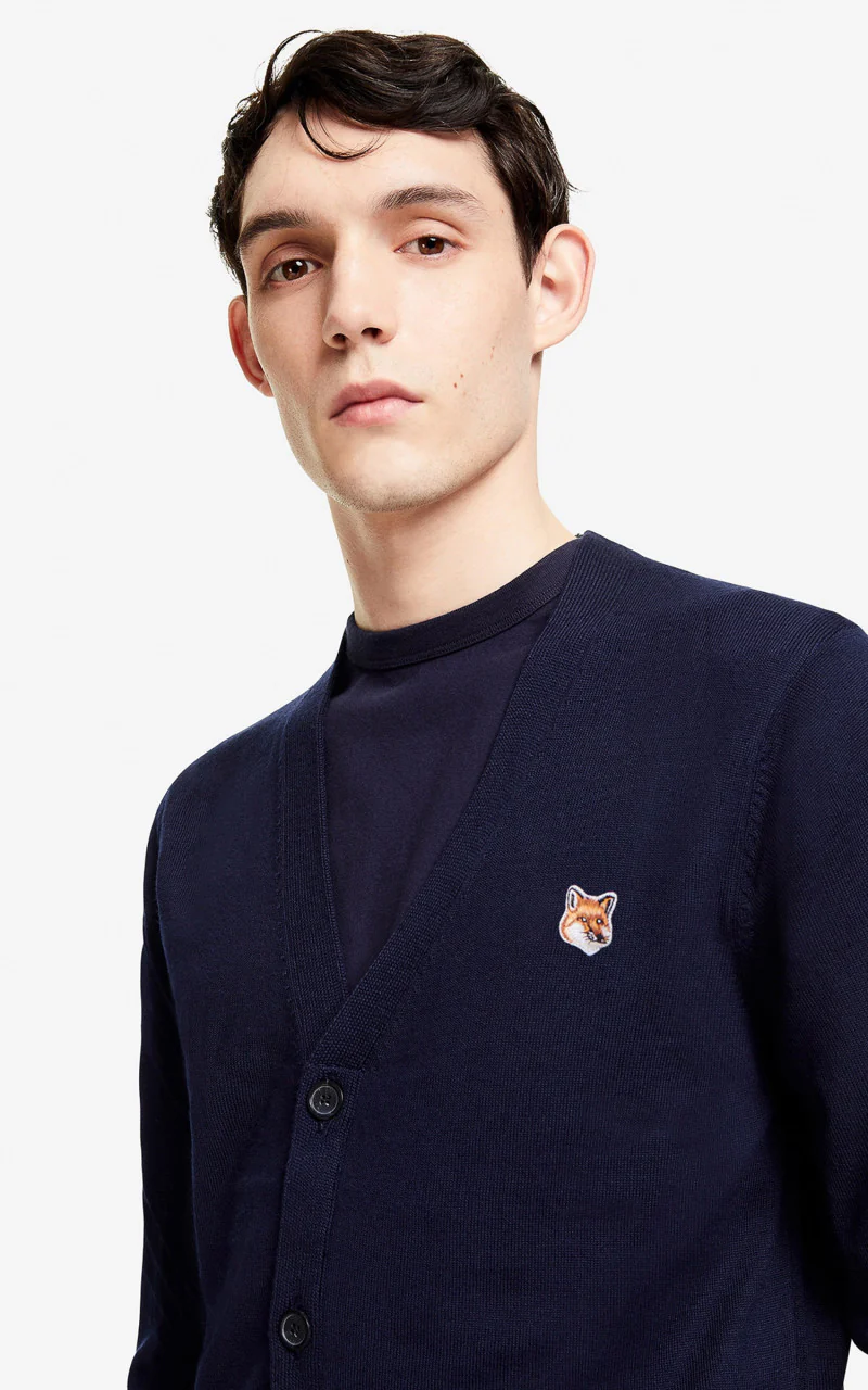 Maison Kitsuné Fox Head Patch Classic Cardigan Navy - Image 3