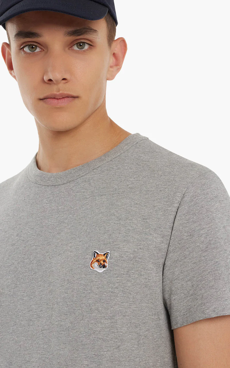 Maison Kitsuné Fox Head Patch Classic T-Shirt Grey Melange - Image 3