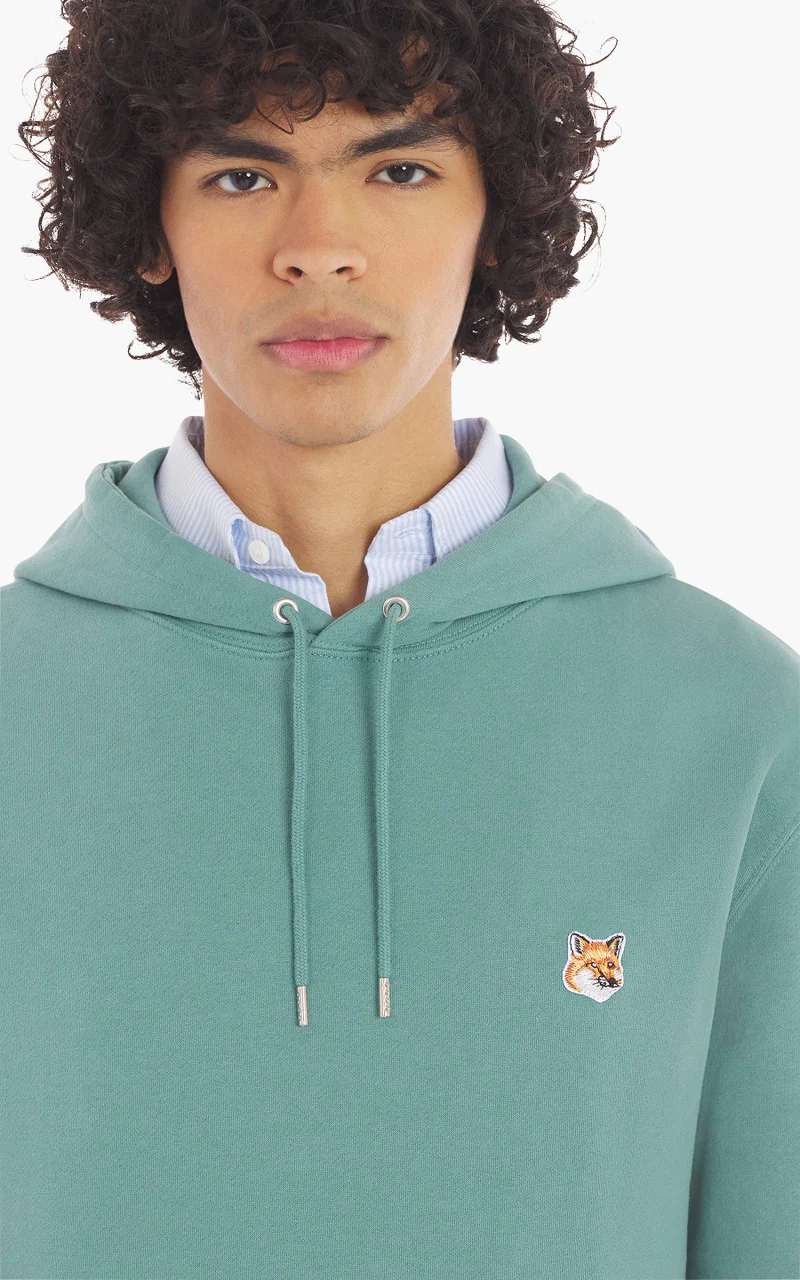 Maison Kitsuné Fox Head Patch Regular Hoodie Teal Grey - Image 5