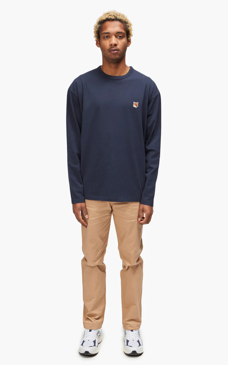 Maison Kitsuné Fox Head Patch Regular Long-Sleeved T-Shirt Navy - Image 2