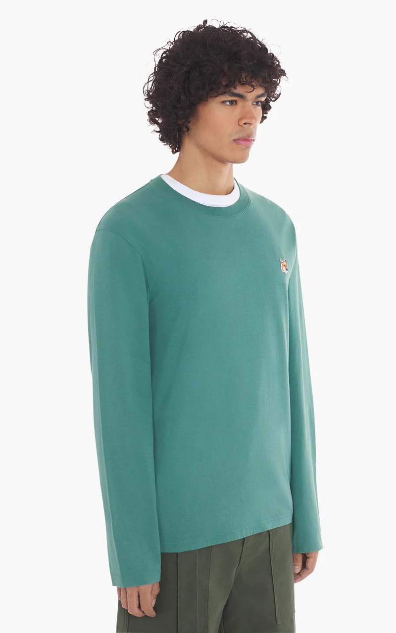 Maison Kitsuné Fox Head Patch Regular Long-Sleeved T-Shirt Teal Grey - Image 4